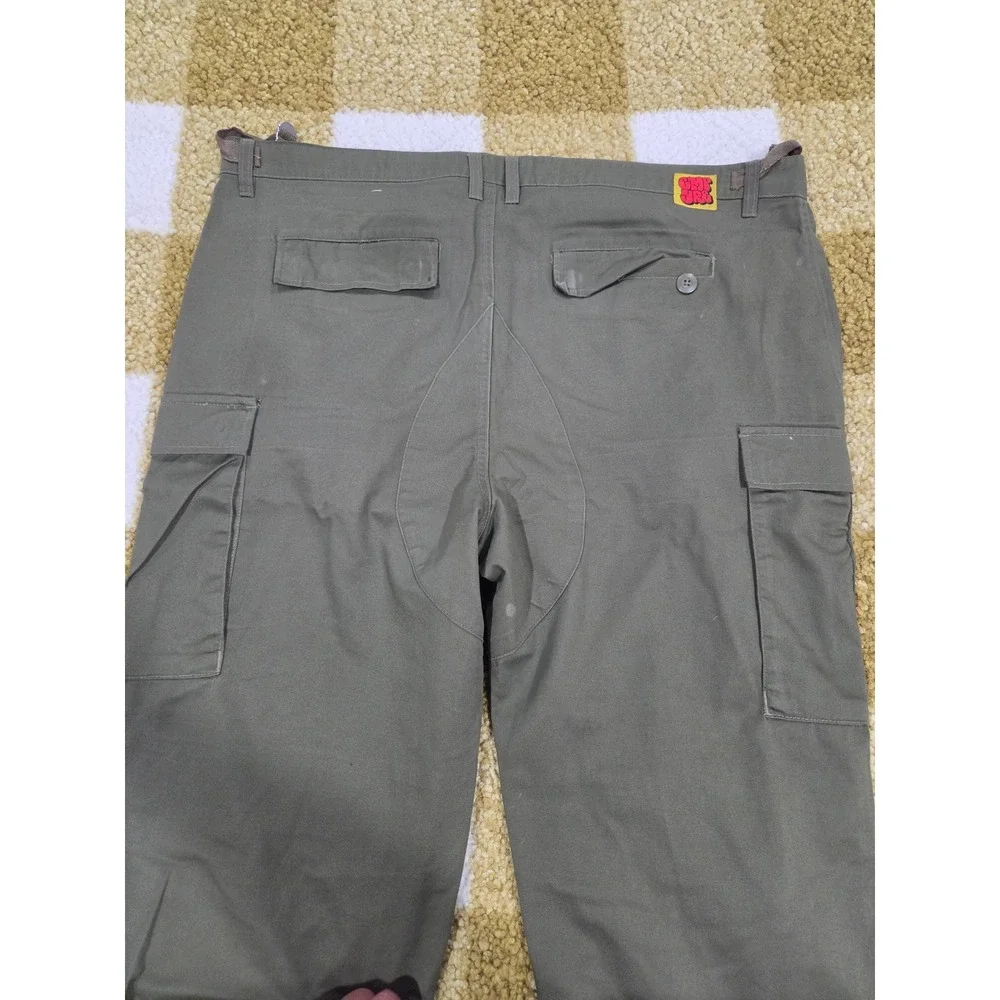 Gnu Guru Relax Cargo Pants Mens 40 Olive Green Utility Workwear Straight Leg